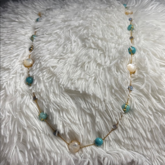 Gold-Chain Turquoise & Mother of Pearl Bead Necklace - Women's Jewelry